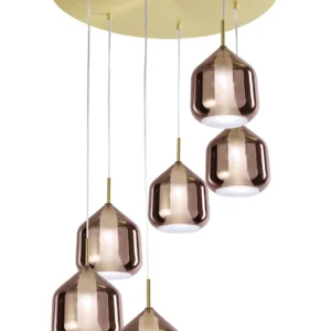 Sforzin Miloox - X-ray lampada a sospensione sei luci vetri grande rame