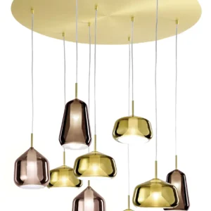 Sforzin Miloox - X-ray lampada a sospensione nove luci vetri 2 bronzo, 2 rame, 5 oro