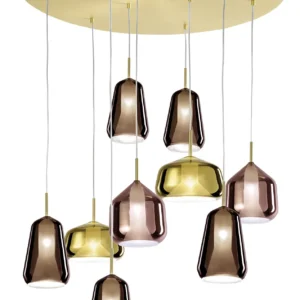 Sforzin Miloox - X-ray lampada a sospensione nove luci vetri 5 bronzo, 2 rame, 2 oro