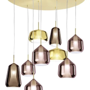 Sforzin Miloox - X-ray lampada a sospensione nove luci vetri 2 bronzo, 5 rame, 2 oro